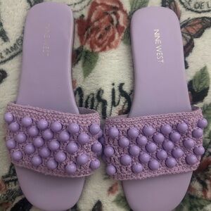Nine West Lavender Leelee Beaded  Slide Sandals